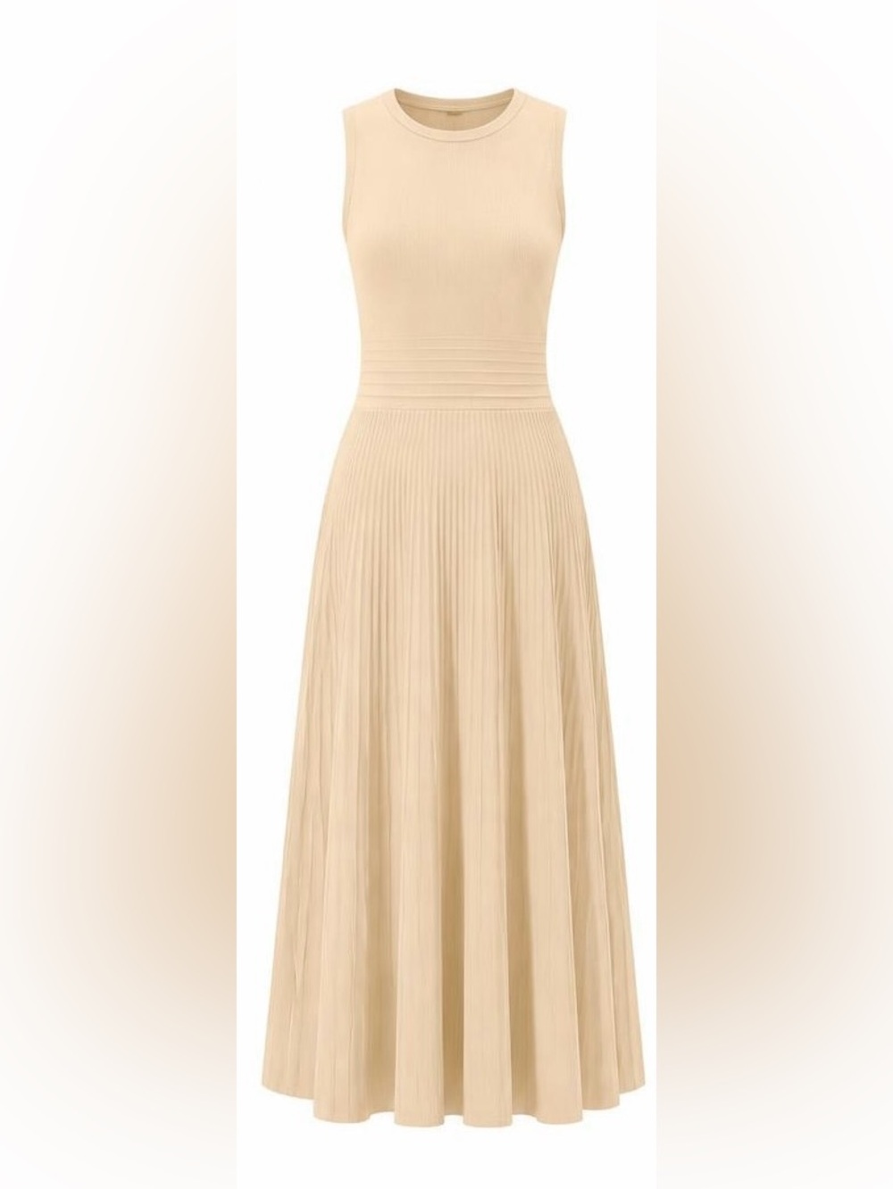 BCBGMAXAZRIA Sleeveless Pleated Midi Dress in Beige